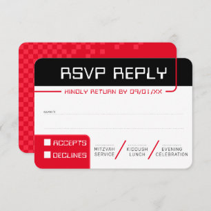RSVP REPLY RESPONSE 2 modern gamer black red Invitation