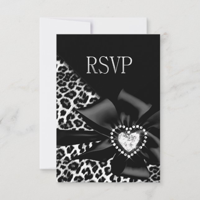 RSVP Reply Response Any Party Leopard Black Silver (Front)