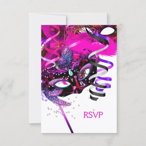 RSVP Reply Response Birthday Party Mask White Pink