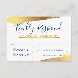RSVP REPLY RESPONSE CARD gilded gold navy blue