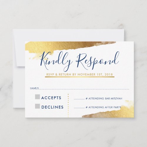 RSVP REPLY RESPONSE CARD gilded gold navy blue