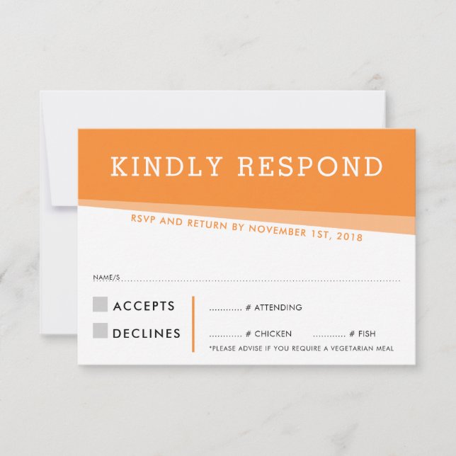 RSVP REPLY RESPONSE CARD simple modern bold orange (Front)