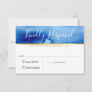 RSVP REPLY RESPONSE CARD smart blue watercolor