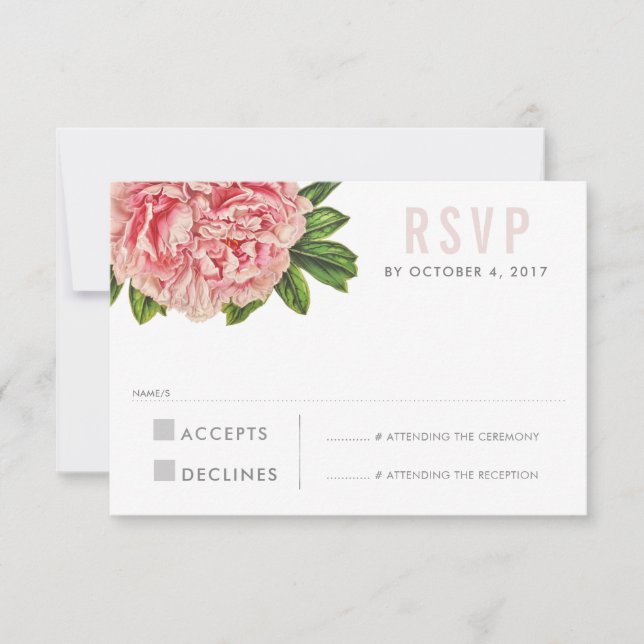 RSVP REPLY RESPONSE chic pink floral peony flower (Front)