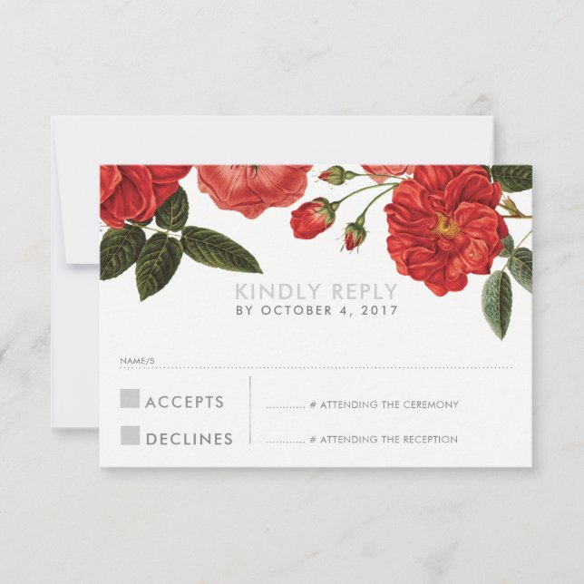 RSVP REPLY RESPONSE chic red roses floral flower (Front)