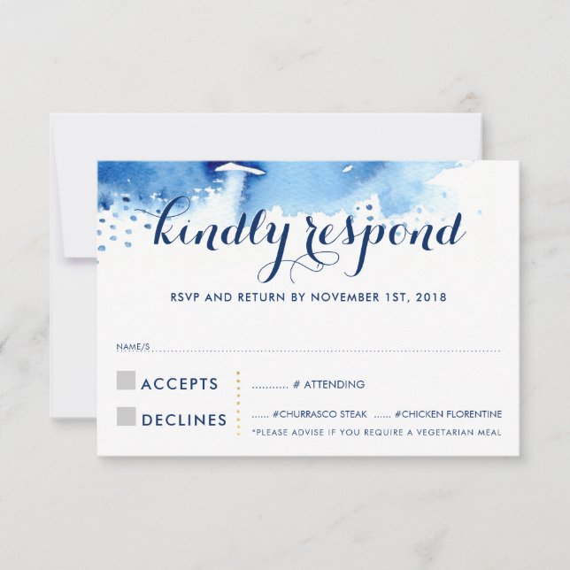 RSVP REPLY RESPONSE classy navy blue watercolor (Front)