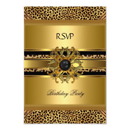 RSVP Reply Response Elegant Leopard Gold Black 3.5x5 Paper Invitation ...