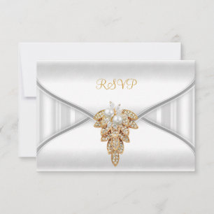 RSVP Reply Response Elegant White Gold Jewel Invitation