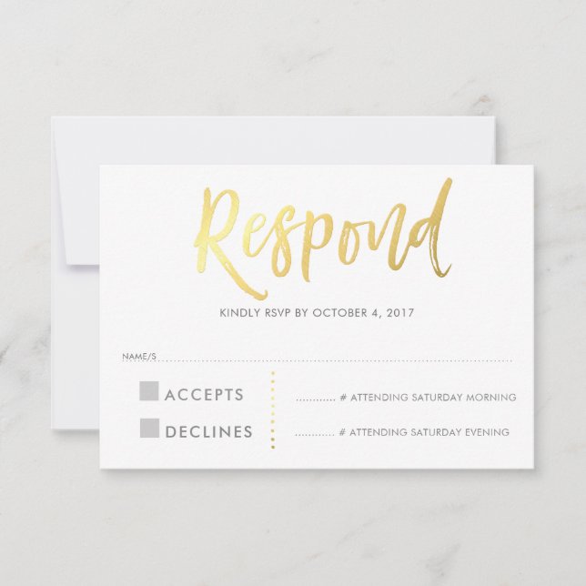 RSVP REPLY RESPONSE faux gold type grey (Front)