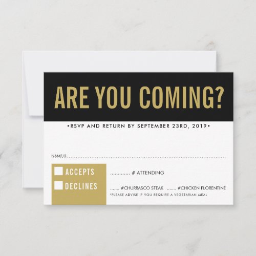 RSVP REPLY RESPONSE fun bold block black old gold
