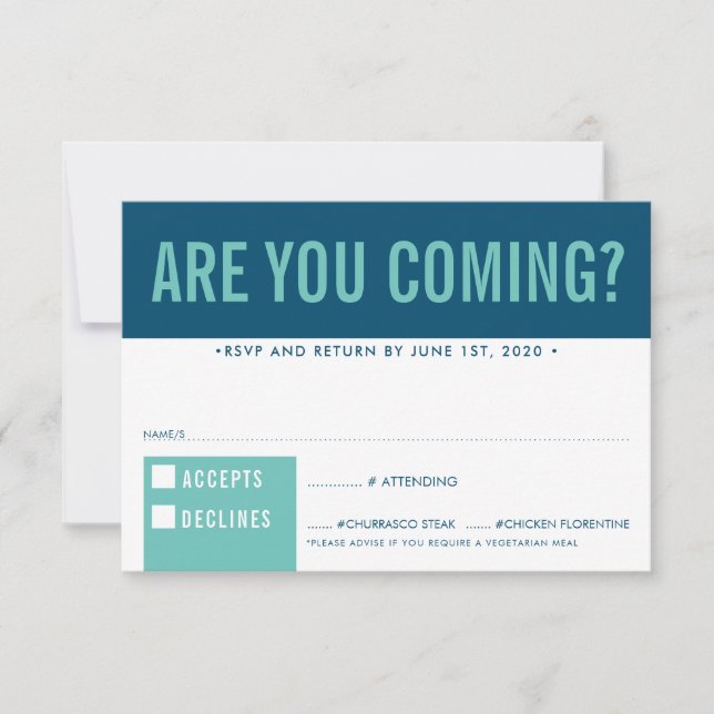 RSVP REPLY RESPONSE fun bold block dark blue mint (Front)