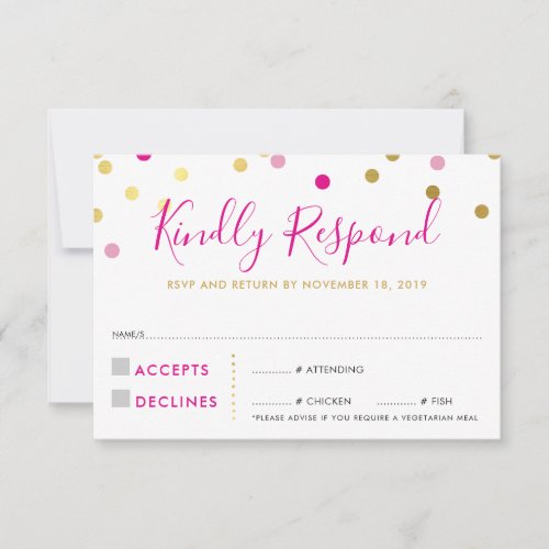 RSVP REPLY RESPONSE glam confetti spot gold pink