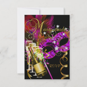 RSVP Reply Response Masks black Gold Pink