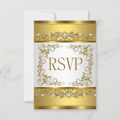 RSVP Reply Response Metallic Gold White Diamond Custom Announcement