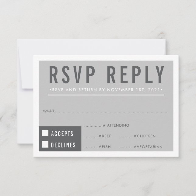 RSVP REPLY RESPONSE modern block minimalist gray (Front)