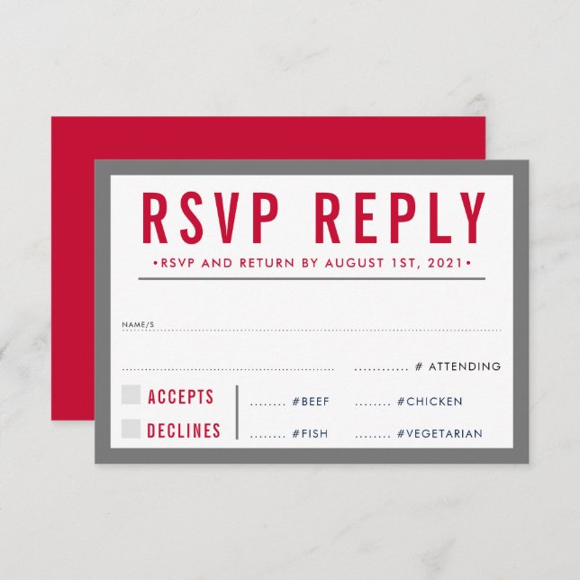RSVP REPLY RESPONSE modern bold boy gray red (Front/Back)