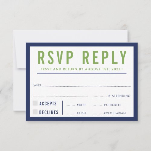 RSVP REPLY RESPONSE modern bold navy blue green
