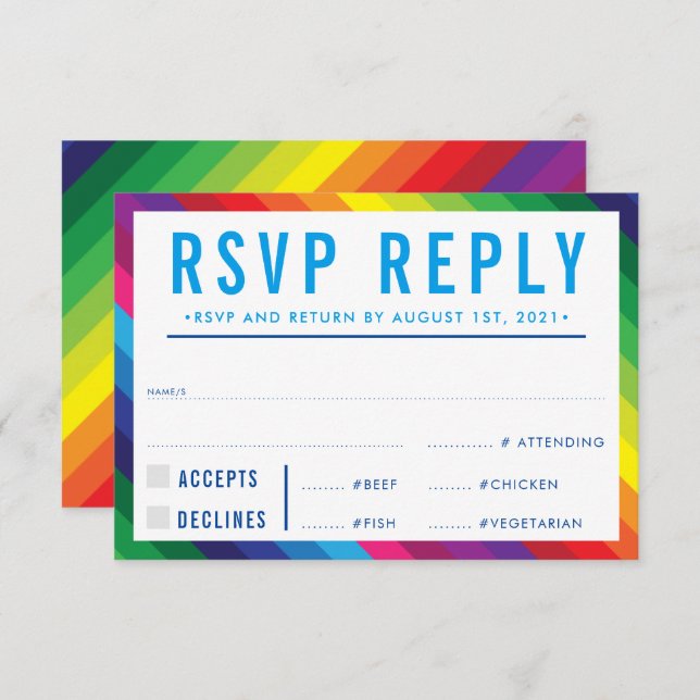 RSVP REPLY RESPONSE modern colorful rainbow stripe (Front/Back)