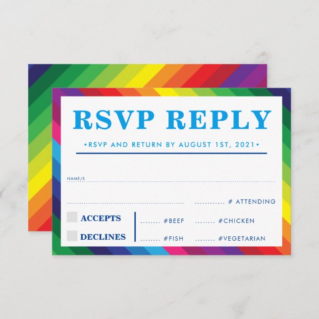 RSVP REPLY RESPONSE modern colorful rainbow stripe (Front/Back)