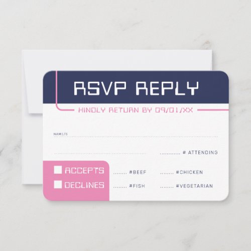 RSVP REPLY RESPONSE modern gaming navy blue pink Invitation