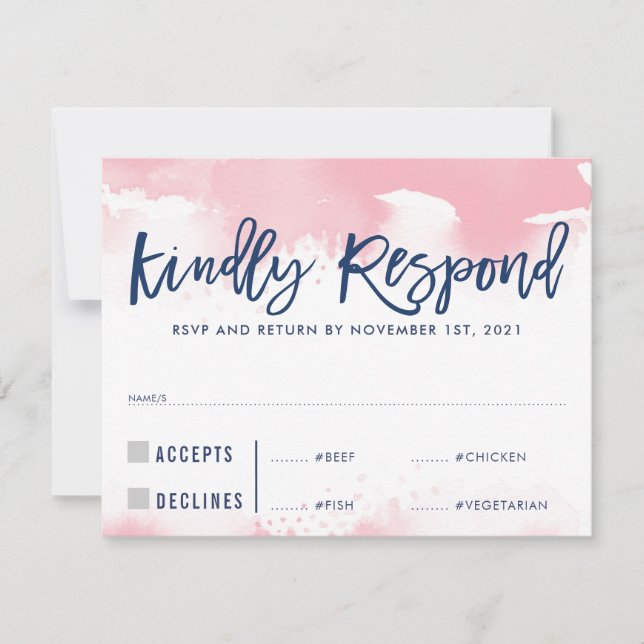 RSVP REPLY RESPONSE pale pink watercolor meals big (Front)