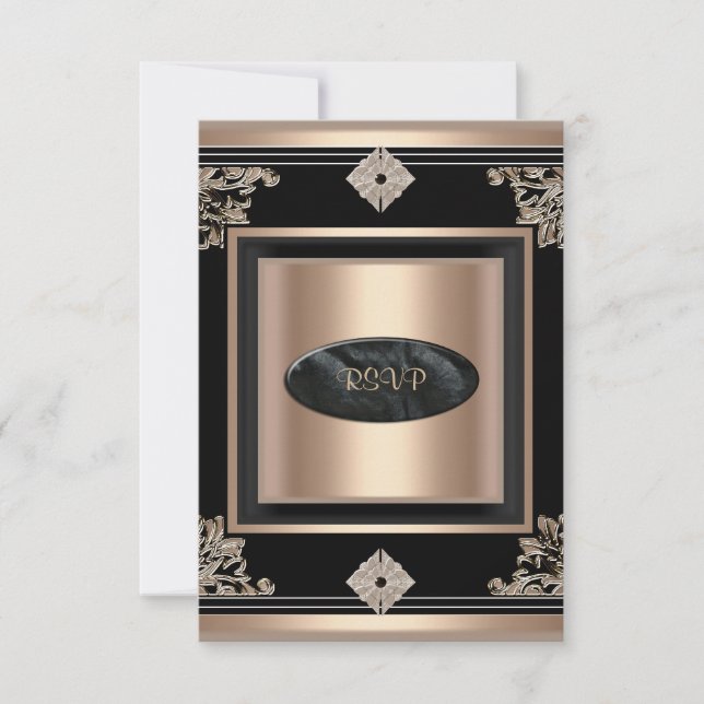 RSVP Reply Response Party Art Deco Black Coffee (Front)