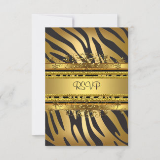 RSVP Reply Response Party Zebra Gold Black
