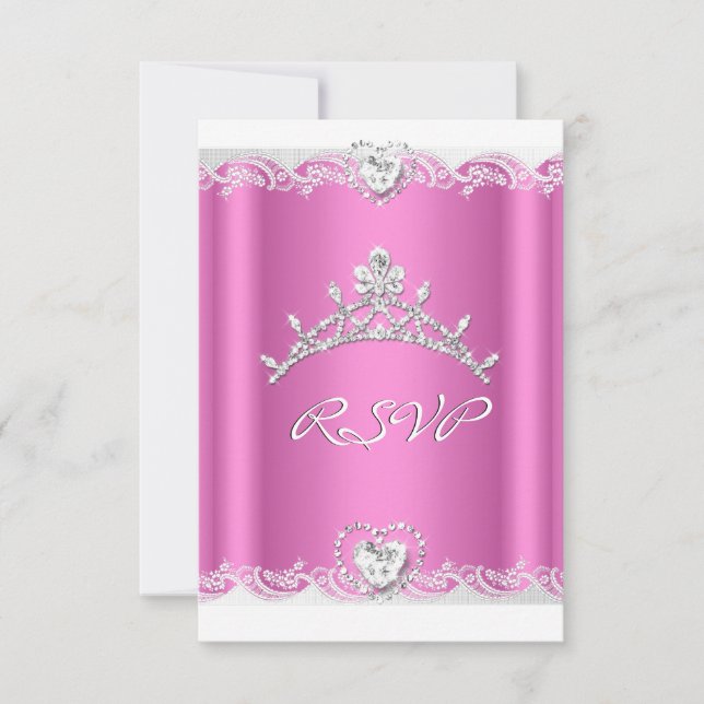 RSVP Reply Response Pink White Lace Quinceanera (Front)