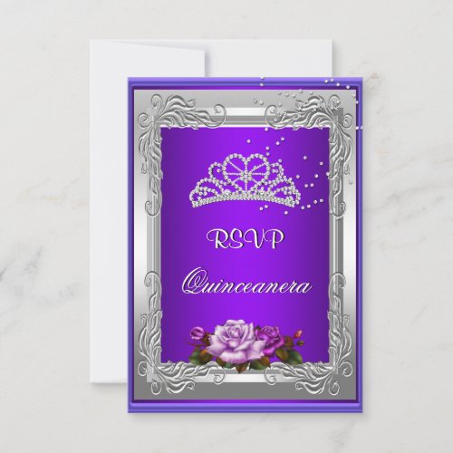 RSVP Reply Response Purple Silver Rose Quinceanera Invitation