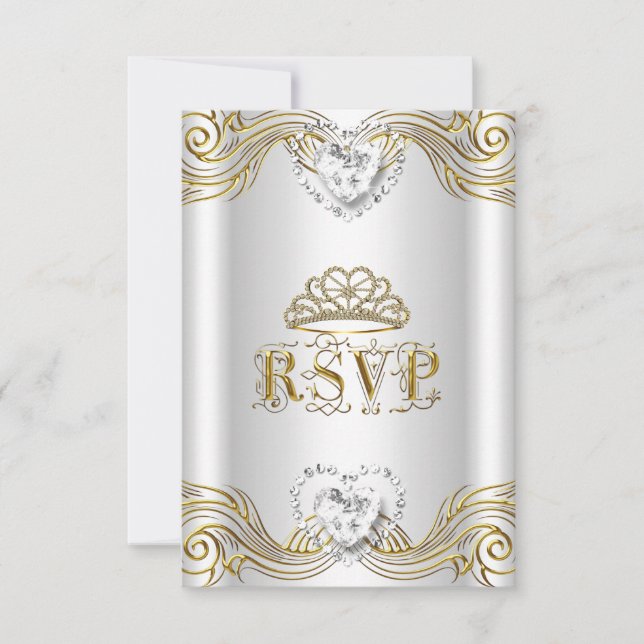 RSVP Reply Response Silver White Gold Quinceanera Invitation (Front)