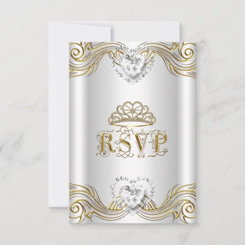 RSVP Reply Response Silver White Gold Quinceanera Invitation