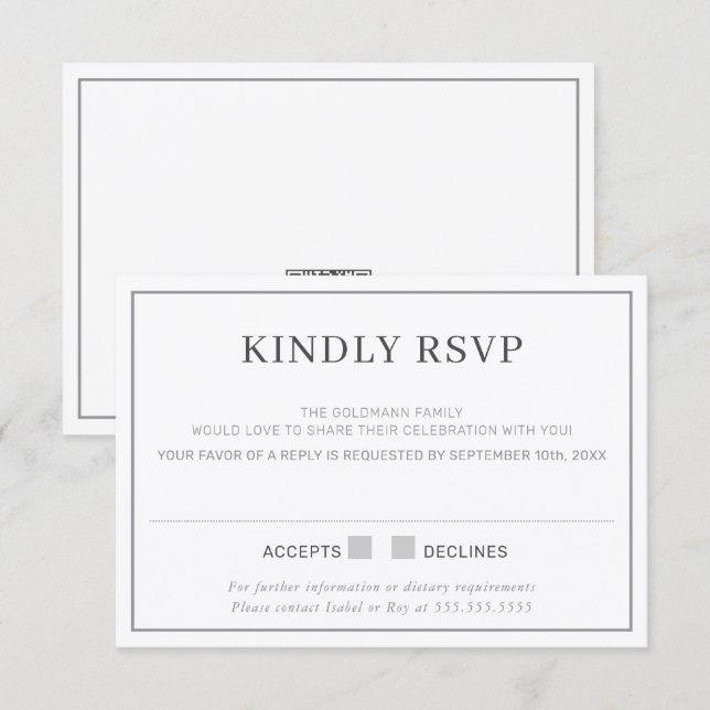 RSVP REPLY RESPONSE simple minimal border gray Invitation (Front/Back)