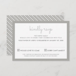RSVP REPLY RESPONSE simple stripe pattern gray Invitation