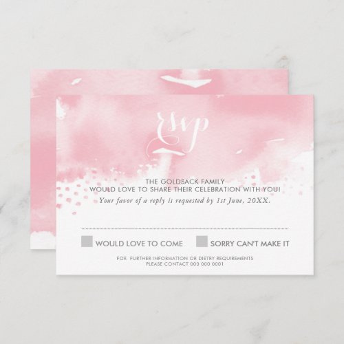 RSVP REPLY RESPONSE stylish watercolor pale pink Invitation