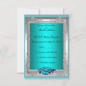 RSVP Reply Response Teal Silver Roses Quinceanera (Back)
