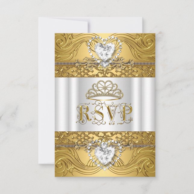 RSVP Reply Response White Gold Quinceanera (Front)