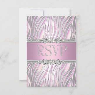 RSVP Reply Response Zebra Pink White Silver