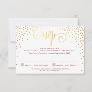 RSVP REPLY stylish cute mini gold confetti marsala Card