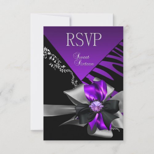 RSVP Reply Sweet 16 Zebra Purple Black Silver