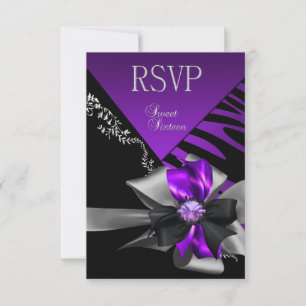RSVP Reply Sweet 16 Zebra Purple Black Silver Card