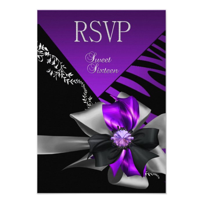 RSVP Reply Sweet 16 Zebra Purple Black Silver Announcements