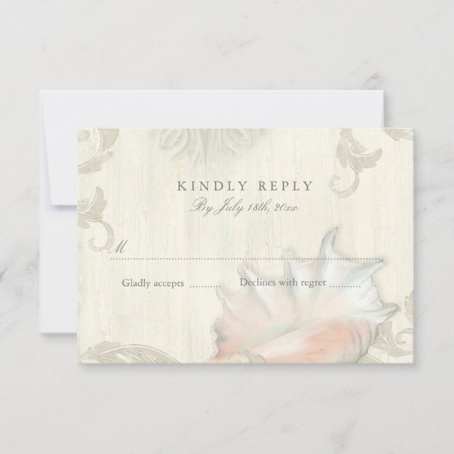 RSVP Response Beach Seashell Conch Shell Wooden (Front)