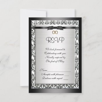Rsvp Response Card Black And White Damask by Irisangel at Zazzle
