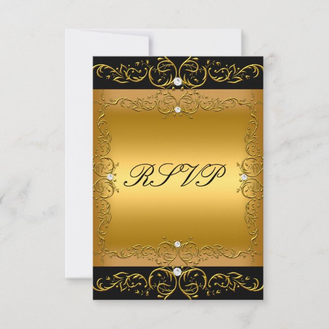RSVP Response Card Black Gold All Events floral 2 (Front)