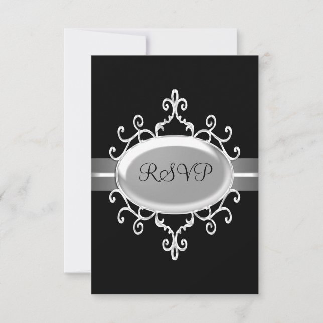 RSVP Response Card Black Silver Jewel (Front)