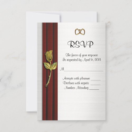 RSVP response card golden rose red ribbons
