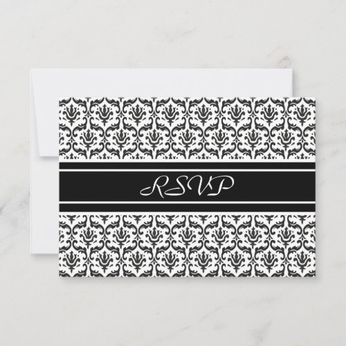 RSVP Response Card in Stylish Black &amp; White Damask Invitations
