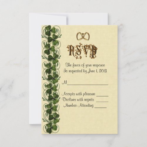 RSVP response card Irish shamrocks