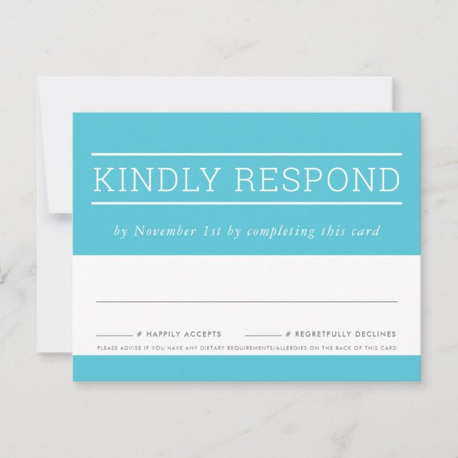 RSVP RESPONSE CARD modern type turquoise blue (Front)