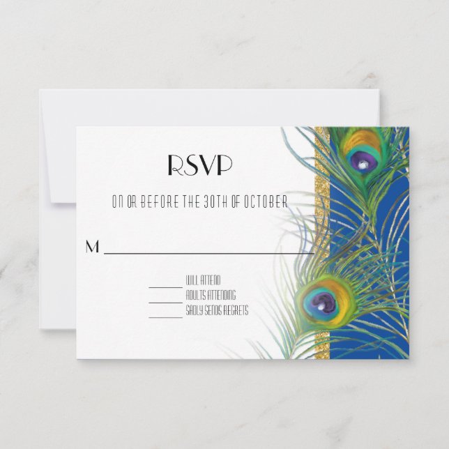 RSVP Response Card Peacock Feathers Indian Wedding (Front)